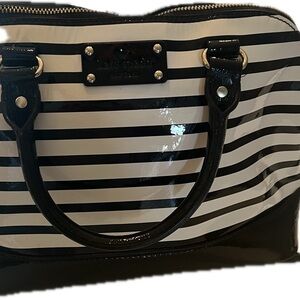 Kate Spade Glossy Black and White Striped Satchel
